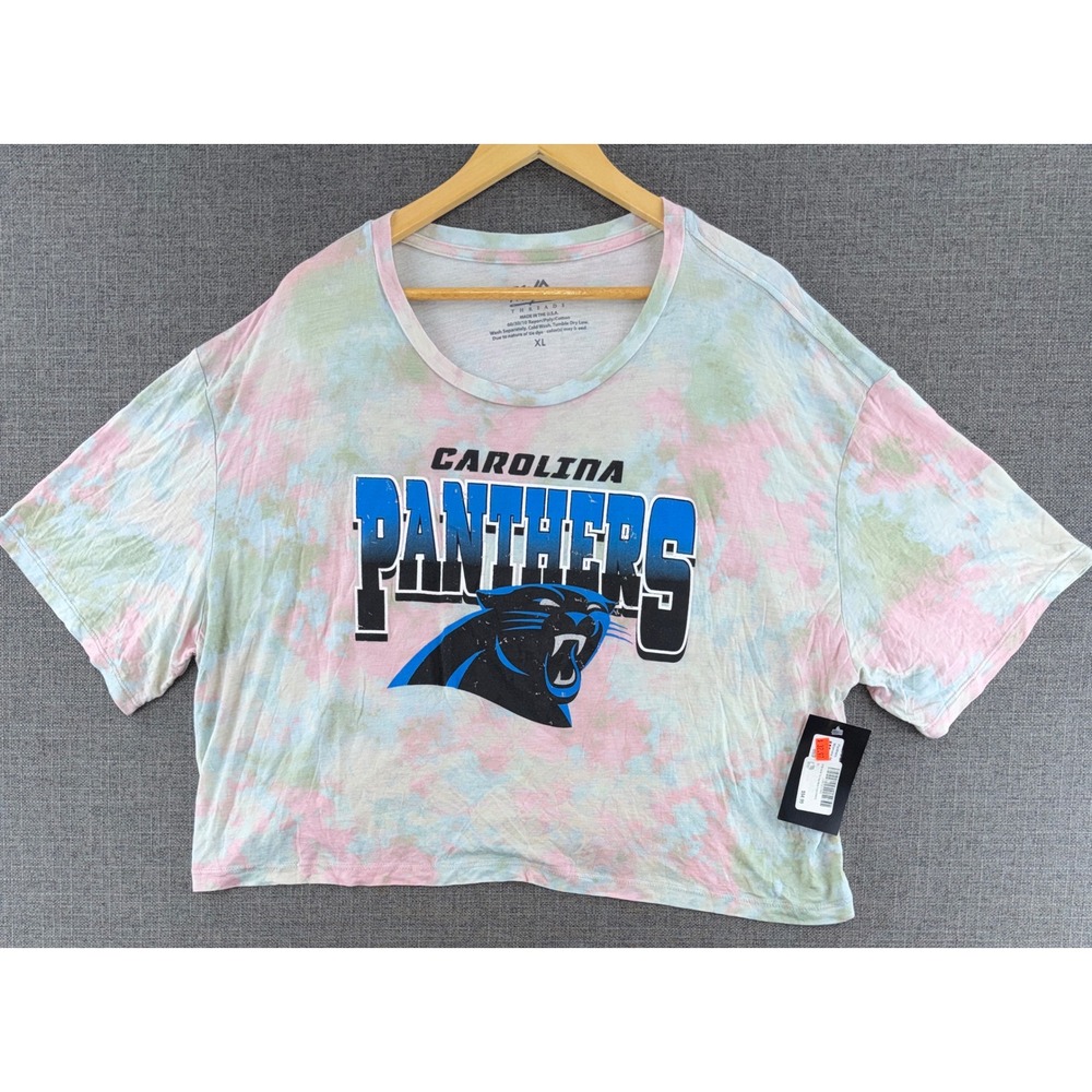 Majestic Threads Carolina Panthers Womens Tie Dye Boxy Crop Top XL New